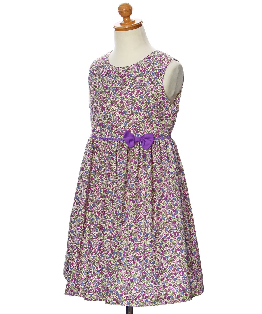 ベビー服 女の子 発表会　結婚式 日本製綿100％小花柄リボン付きギャザー パープル(91) トルソー斜め