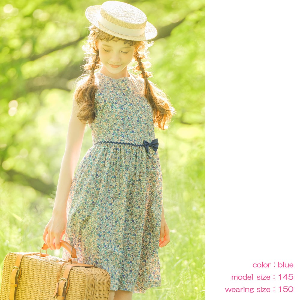 ベビー服 女の子 発表会　結婚式 日本製綿100％小花柄リボン付きギャザー