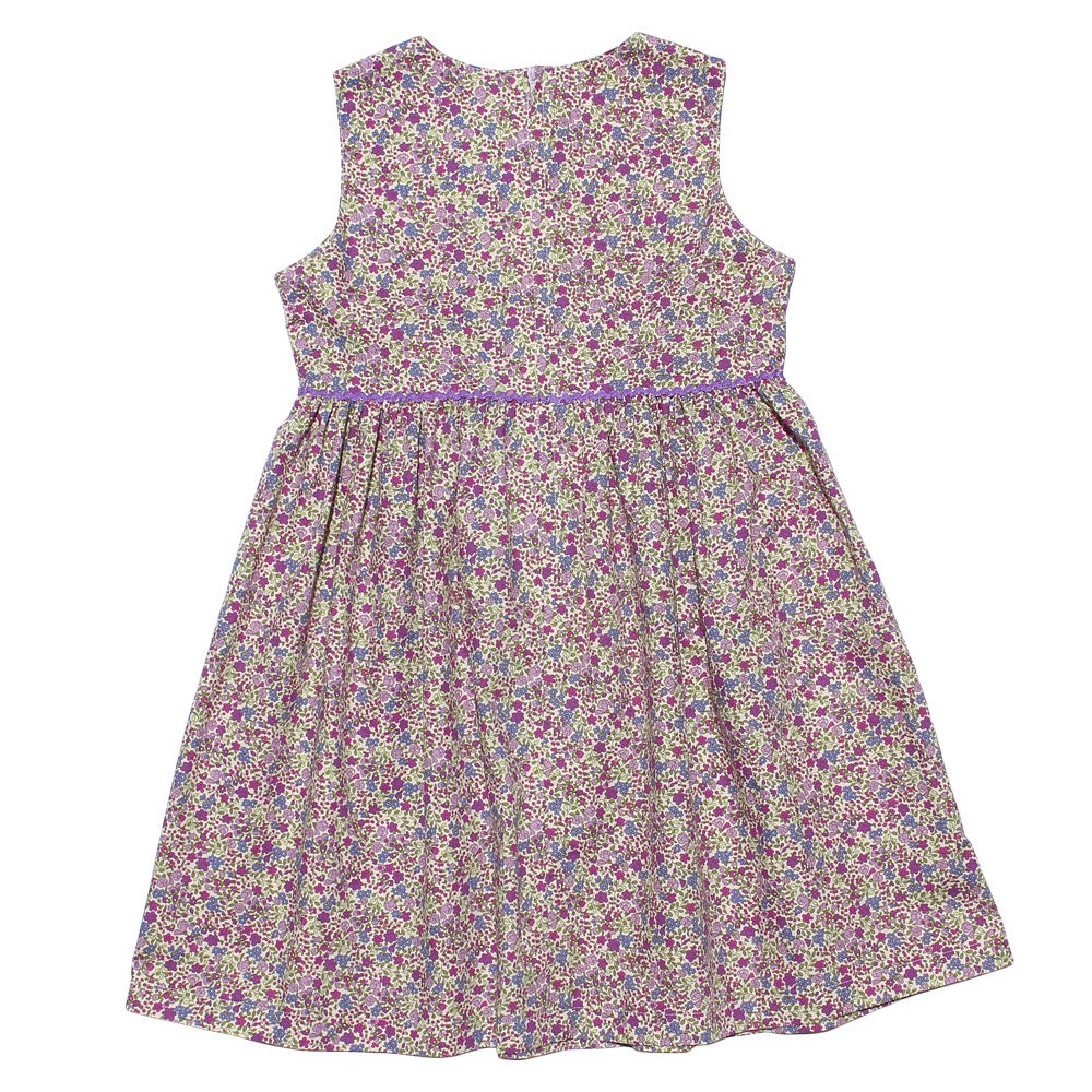 ベビー服 女の子 発表会　結婚式 日本製綿100％小花柄リボン付きギャザー パープル(91) 背面