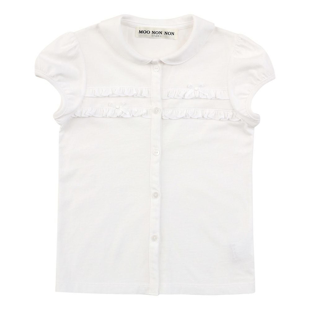 子供服 女の子 綿100％フリル使いリボンつき ホワイト(01) 正面