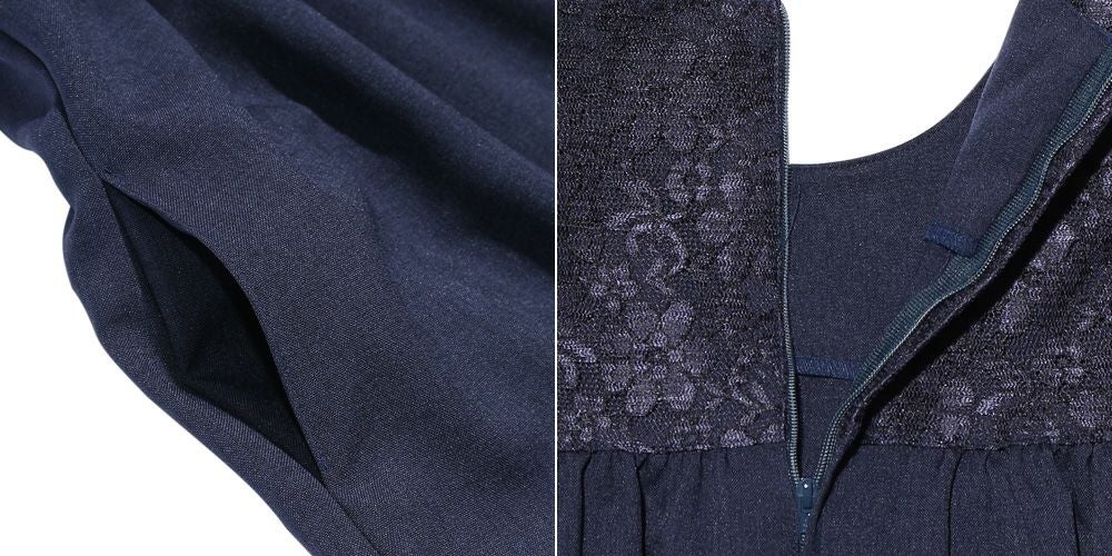 子供服 女の子 日本製花柄レースリボンブローチ付きワンピース ネイビー(06) デザインポイント2