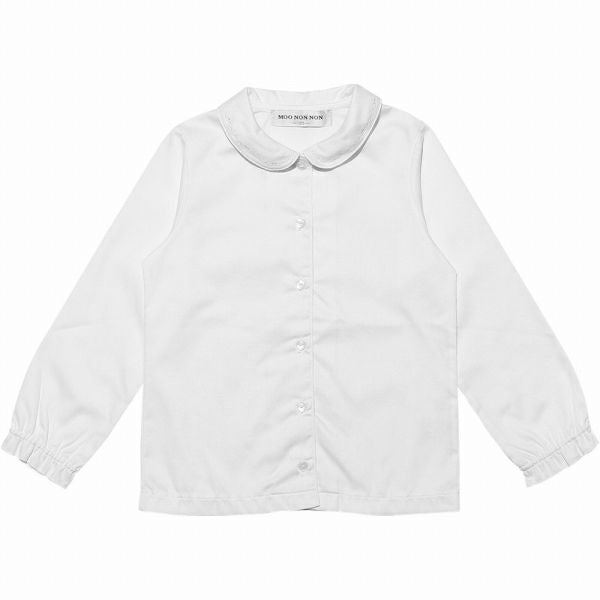 子供服 女の子 スカラップリボン刺繍入り地模様ドビー織りブラウス ホワイト(01) 正面