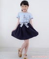 子供服 女の子 ボーダー柄リボンつきカラーツイルスカート ネイビー(06) モデル画像全身