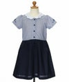 子供服 女の子 ストライプ柄スカラップ襟つきドッキングワンピース ブルー(61) トルソー正面