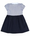 子供服 女の子 ストライプ柄スカラップ襟つきドッキングワンピース ブルー(61) 背面