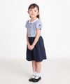 子供服 女の子 ストライプ柄スカラップ襟つきドッキングワンピース ブルー(61) モデル画像4