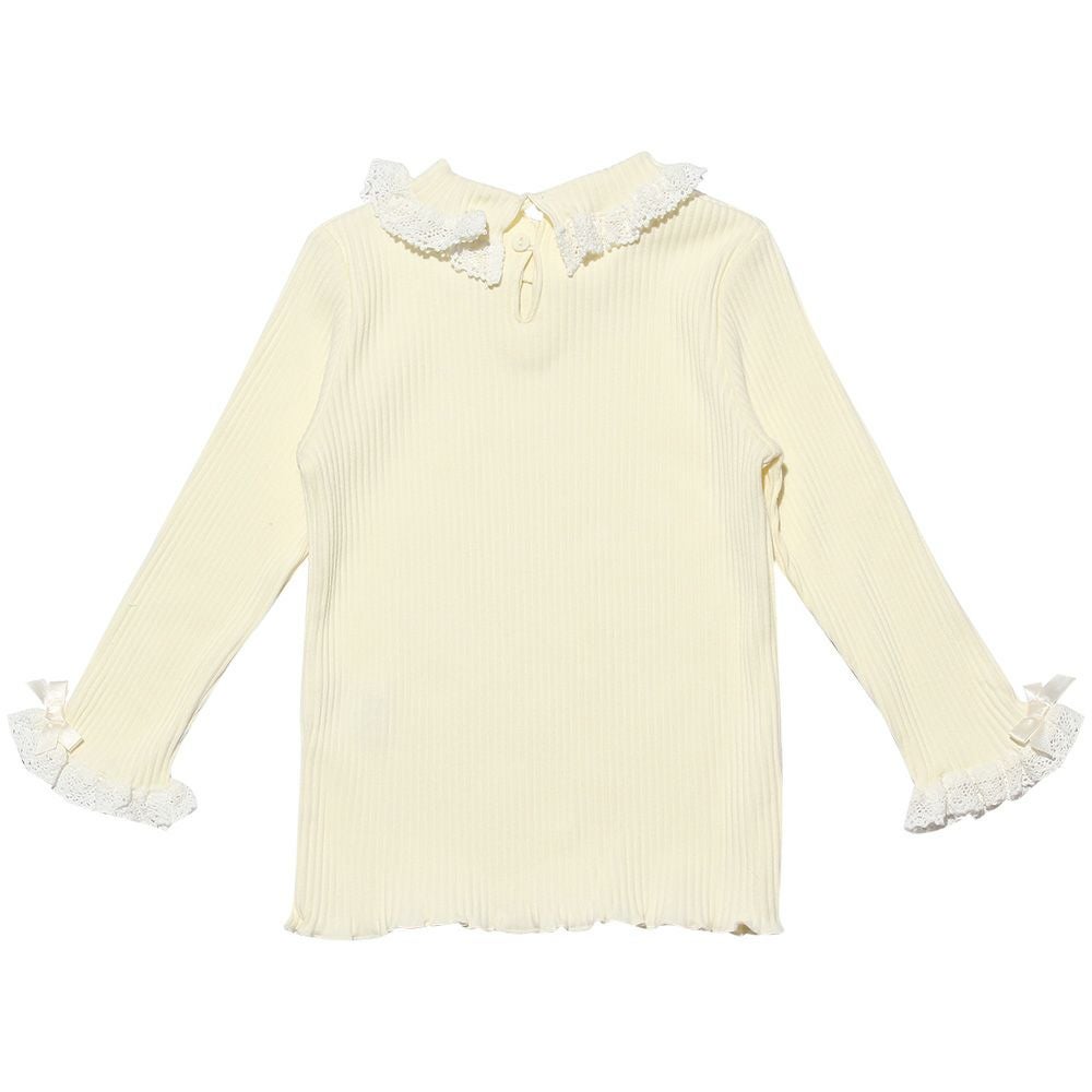 ベビー服 女の子 ベビーサイズ綿100％レース＆リボン付きタートルネックTシャツ オフホワイト(11) 背面