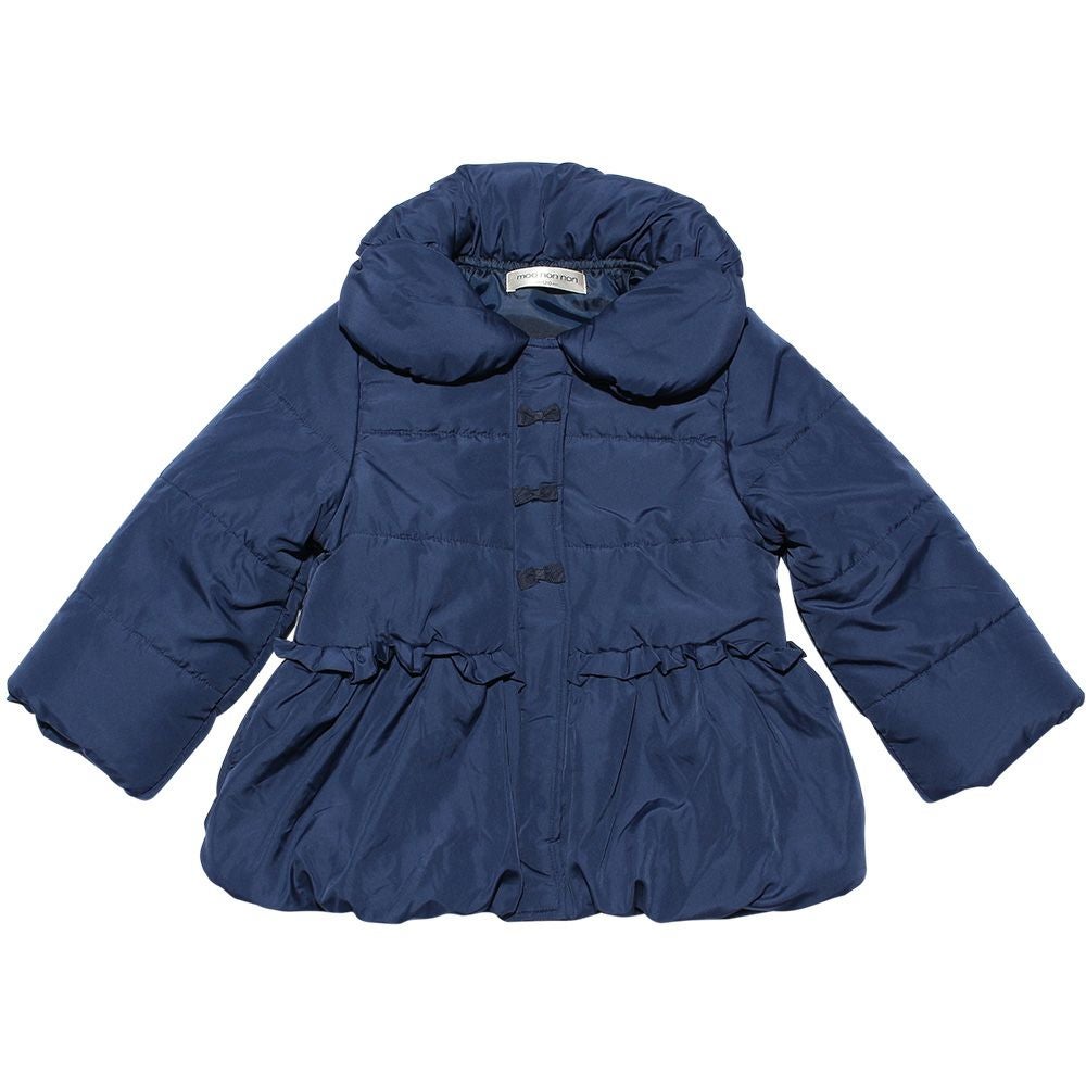 子供服 女の子 リボン＆フリル中綿入りコート ネイビー(06) 正面