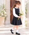 子供服 女の子 日本製ウエスト切り替えタックワンピース ネイビー(06) モデル画像1