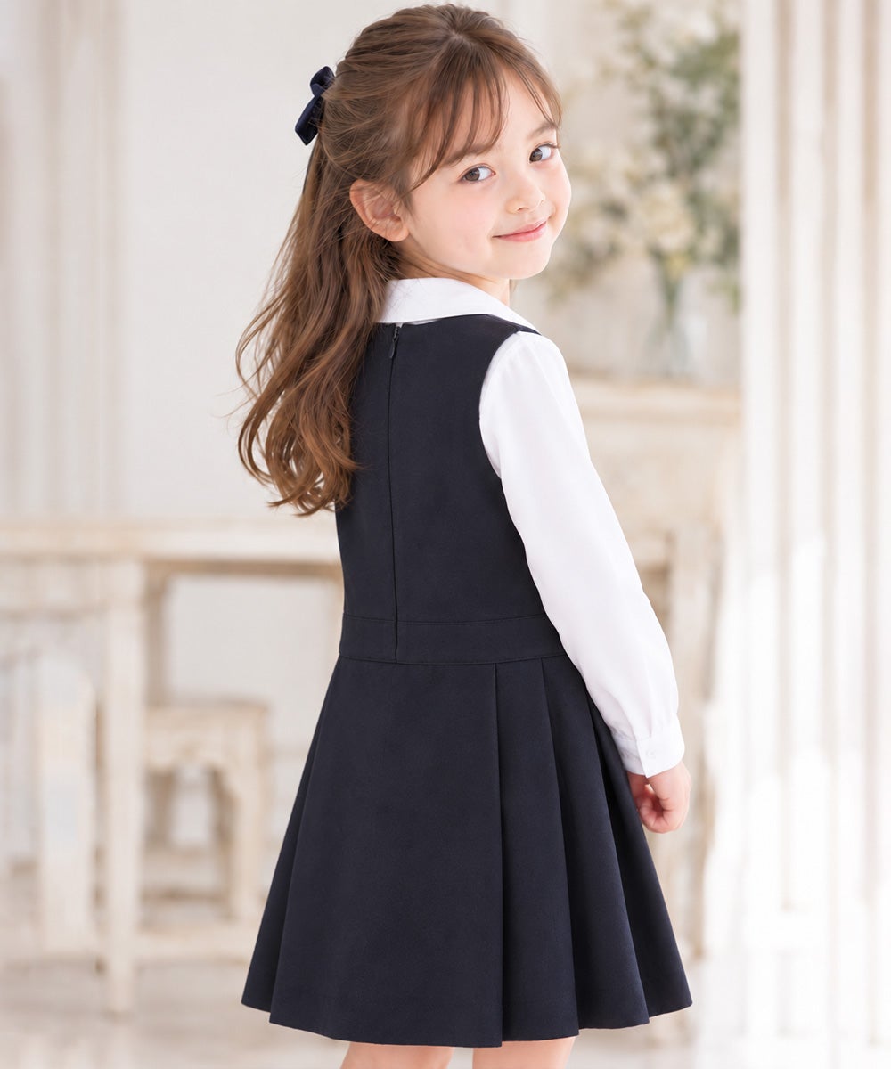 子供服 女の子 日本製ウエスト切り替えタックワンピース ネイビー(06) モデル画像3