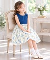 子供服 女の子 日本製花柄リボン＆裏地つきギャザーワンピース ブルー(61) モデル画像4
