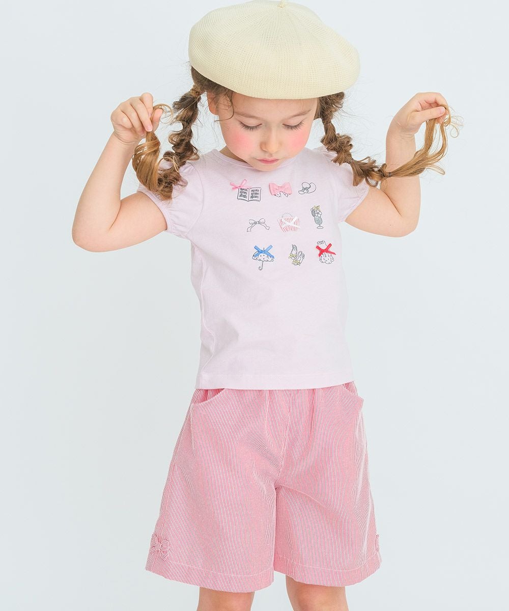 子供服 女の子 綿100％アクセサリー小物プリントTシャツ ピンク(02) モデル画像アップ