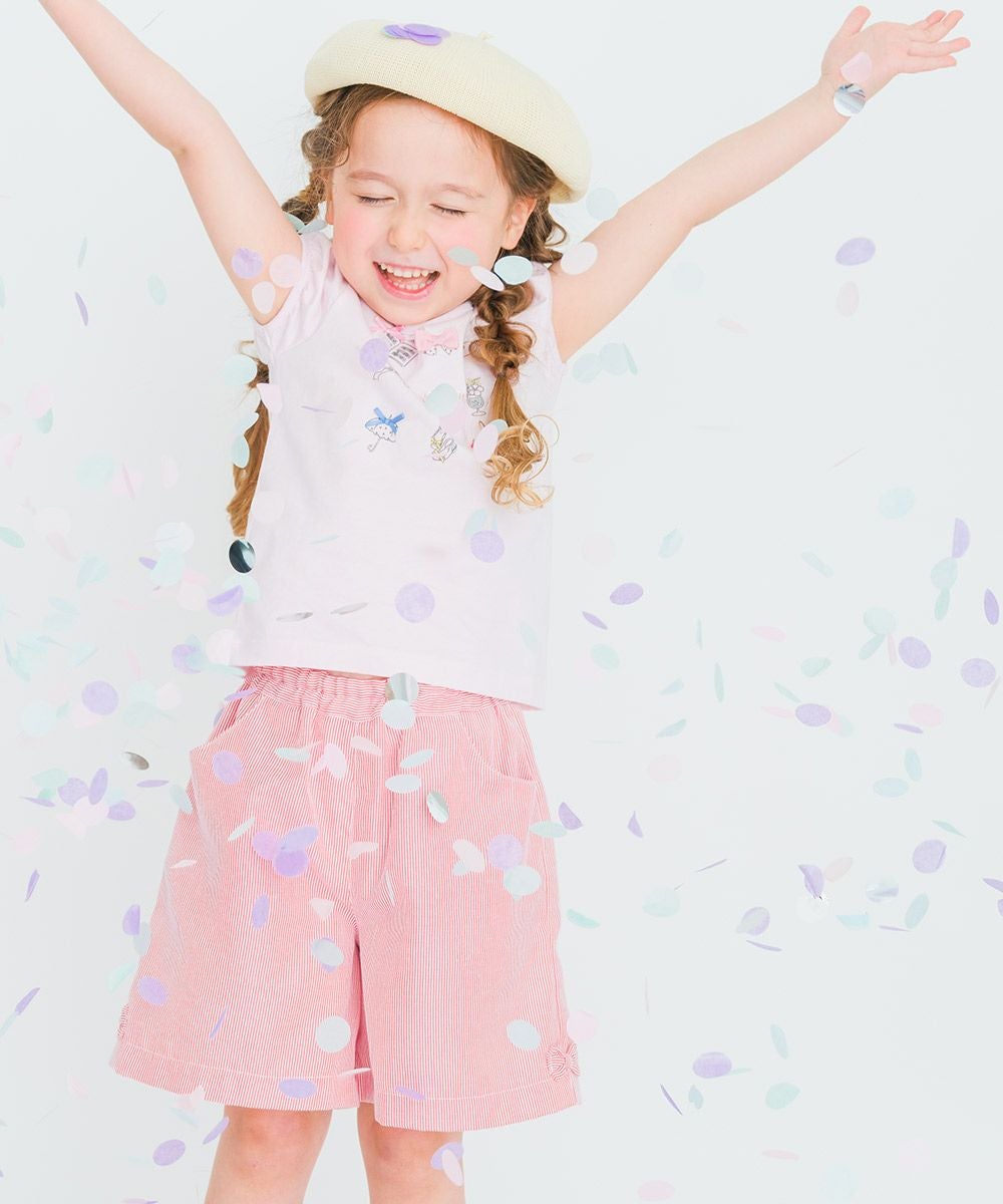 子供服 女の子 綿100％アクセサリー小物プリントTシャツ ピンク(02) モデル画像3