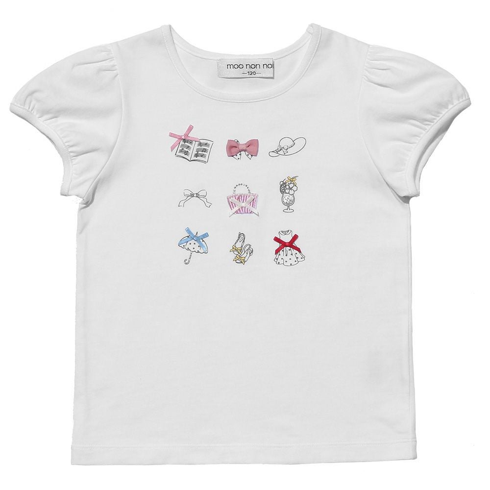 子供服 女の子 綿100％アクセサリー小物プリントTシャツ オフホワイト(11) 正面