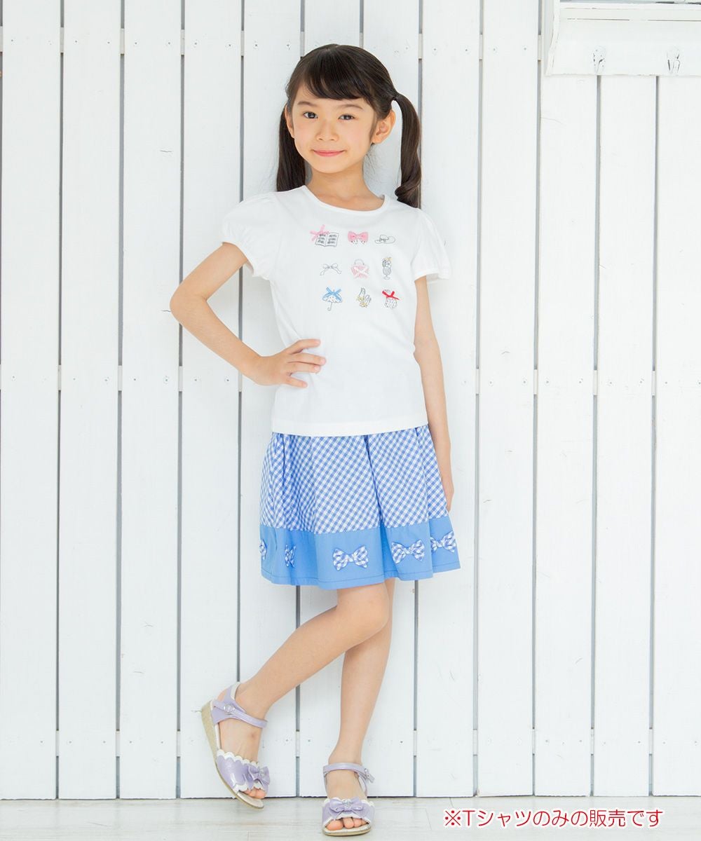 子供服 女の子 綿100％アクセサリー小物プリントTシャツ オフホワイト(11) モデル画像全身