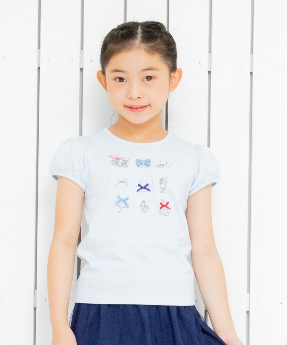子供服 女の子 綿100％アクセサリー小物プリントTシャツ ブルー(61) モデル画像アップ