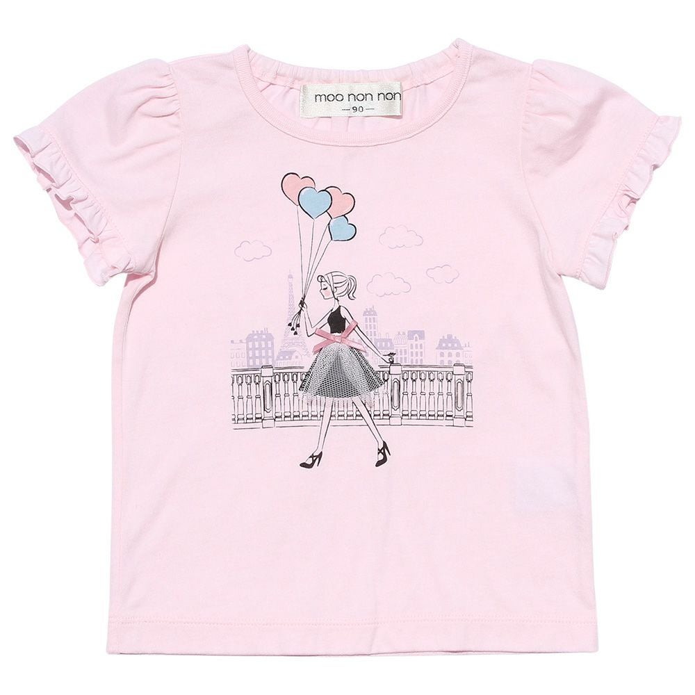 ベビー服 女の子 ベビーサイズ綿100％女の子＆風船プリントTシャツ ピンク(02) 正面