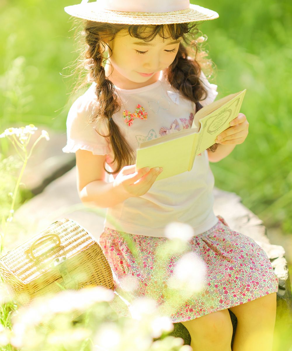 子供服 女の子 綿100％リボンモチーフフリル袖Tシャツ ピンク(02) モデル画像2