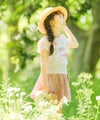 子供服 女の子 綿100％リボンプリント＆リボン付きラインストーンフリル袖 ピンク(02) モデル画像2