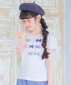 子供服 女の子 綿100％リボンプリント＆リボン付きラインストーンフリル袖 オフホワイト(11) モデル画像アップ
