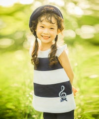 子供服 女の子 綿100％ボーダー切替音符モチーフTシャツ