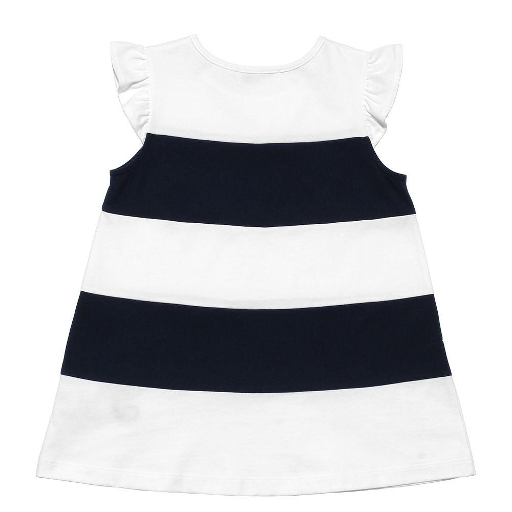 子供服 女の子 綿100％ボーダー切替音符モチーフTシャツ ネイビー(06) 背面