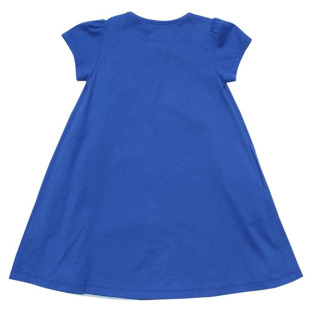 子供服 女の子 綿100％リボン付きストライプ柄ワンピース ブルー(61) 背面