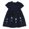 子供服 女の子 花モチーフ＆リボンつきワンピース ネイビー(06) 背面