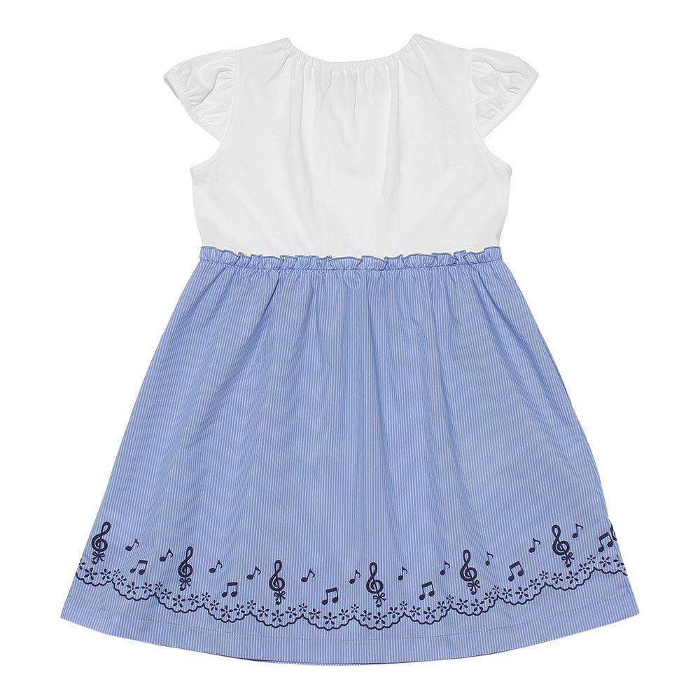 ベビー服 女の子 ストライプ柄音符プリント襟付きドッキングワンピース ブルー(61) 背面