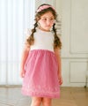 ベビー服 女の子 ストライプ柄音符プリント襟付きドッキングワンピース