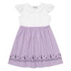 ベビー服 女の子 ストライプ柄音符プリント襟付きドッキングワンピース パープル(91) 背面