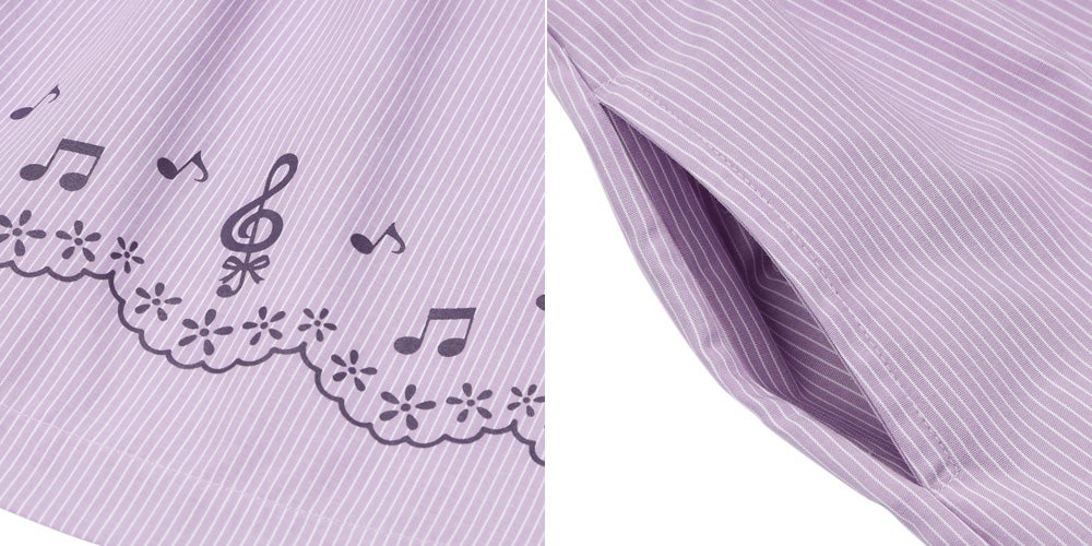 ベビー服 女の子 ストライプ柄音符プリント襟付きドッキングワンピース パープル(91) デザインポイント2