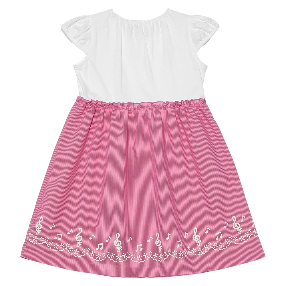 ベビー服 女の子 ストライプ柄音符プリント襟付きドッキングワンピース パープル(91) モデル画像アップ