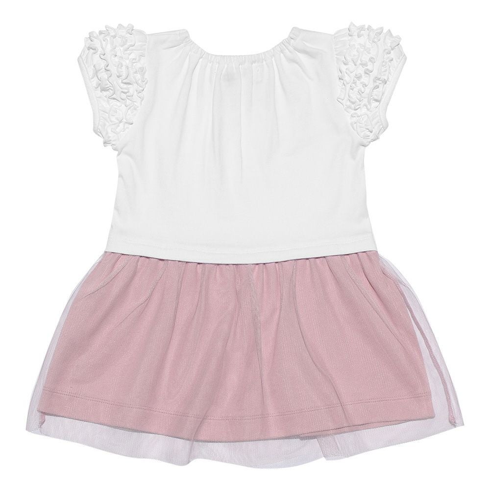 ベビー服 女の子 ベビーサイズお花つきフリル袖ワンピース ピンク(02) 背面