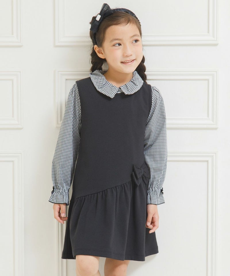 【女の子】小学生におすすめのおしゃれなプチプラ子供服　リボン付きギャザーワンピース