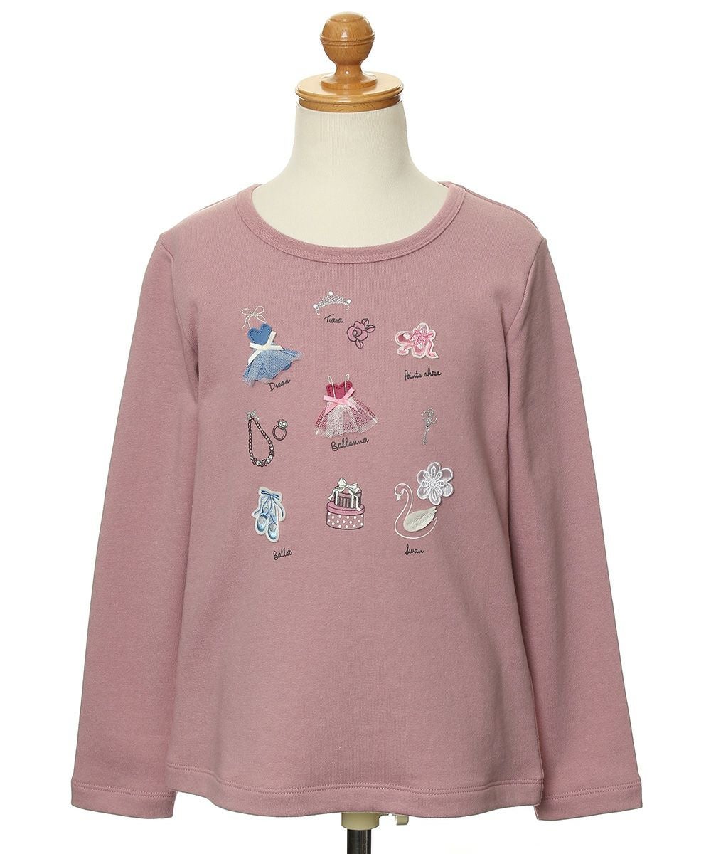 子供服 女の子 バレエモチーフ＆リボン＆お花付き裏毛トレーナー ピンク(02) トルソー正面