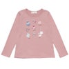 子供服 女の子 バレエモチーフ＆リボン＆お花付き裏毛トレーナー ピンク(02) 正面