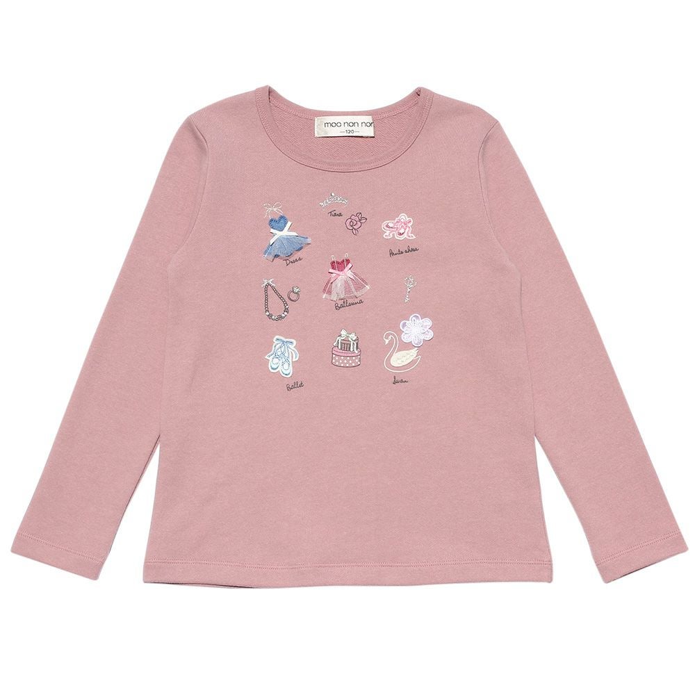 子供服 女の子 バレエモチーフ＆リボン＆お花付き裏毛トレーナー ピンク(02) 正面