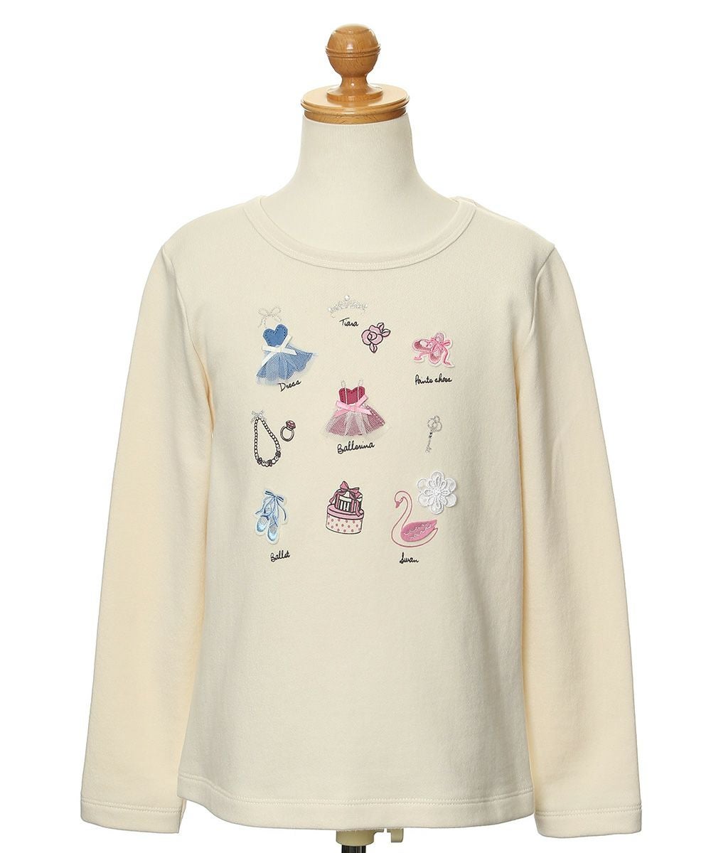 子供服 女の子 バレエモチーフ＆リボン＆お花付き裏毛トレーナー アイボリー(12) トルソー正面