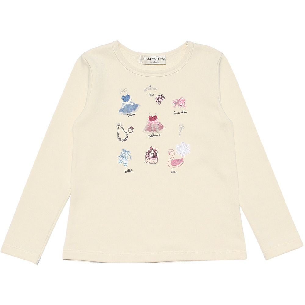 子供服 女の子 バレエモチーフ＆リボン＆お花付き裏毛トレーナー アイボリー(12) 正面