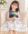 子供服 女の子 日本製ウエスト切替え花柄 リボン付きワンピース ブルー(61) モデル画像2