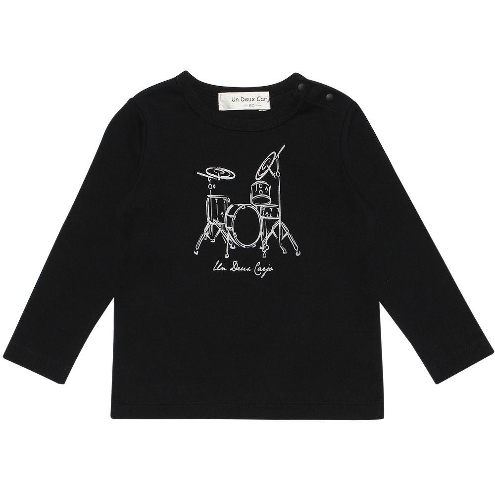 ベビー服 男の子 ベビーサイズ綿100％楽器シリーズドラムプリントTシャツ ブラック(00) 正面