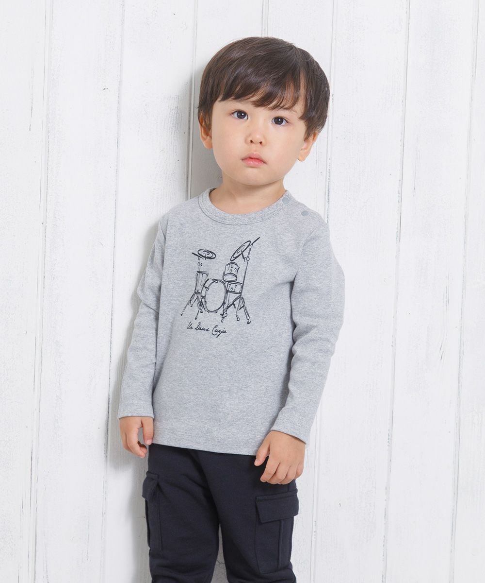 ベビー服 男の子 ベビーサイズ綿100％楽器シリーズドラムプリントTシャツ 杢ｸﾞﾚｰ(92) モデル画像2