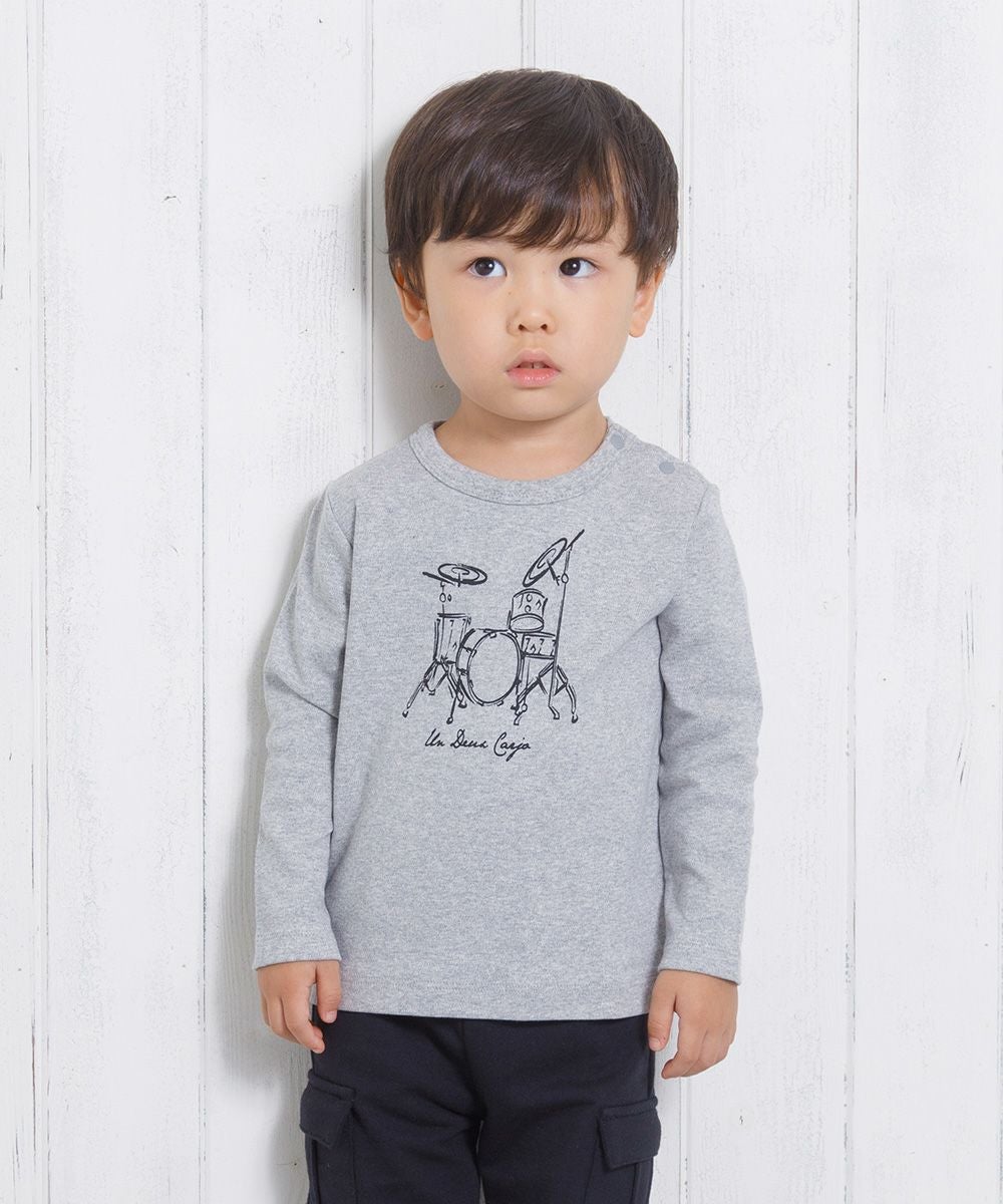 ベビー服 男の子 ベビーサイズ綿100％楽器シリーズドラムプリントTシャツ 杢ｸﾞﾚｰ(92) モデル画像4
