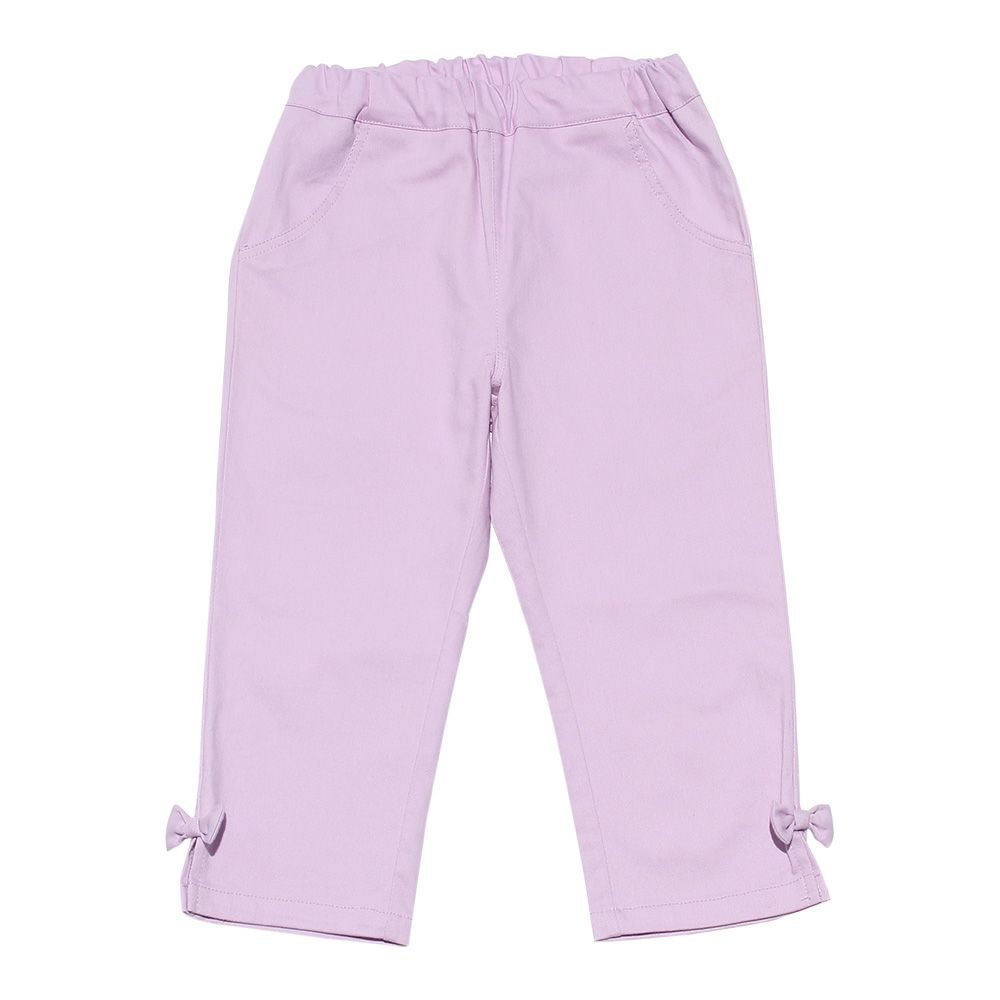 子供服 女の子 ストレッチツイル素材リボンつき７分丈パンツ パープル(91) 正面 カプリパンツ