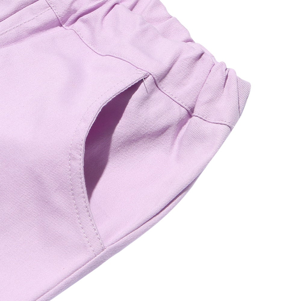 子供服 女の子 ストレッチツイル素材　リボンつき７分丈パンツ パープル(91) デザインポイント1