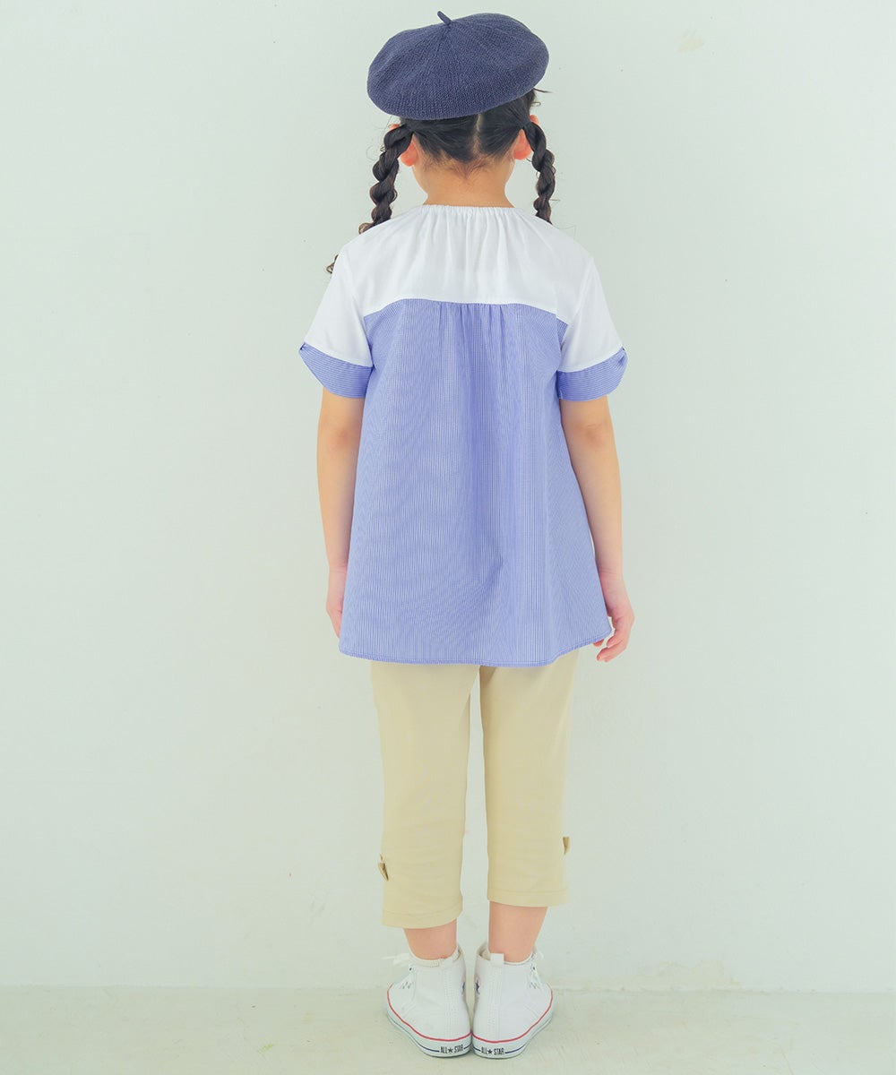 子供服 女の子 ストレッチツイル素材　リボンつき７分丈パンツ