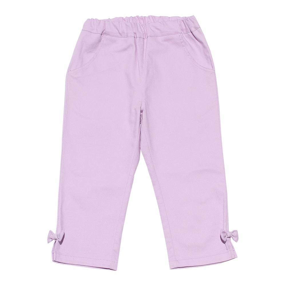 子供服 女の子 ストレッチツイル素材　リボンつき７分丈パンツ