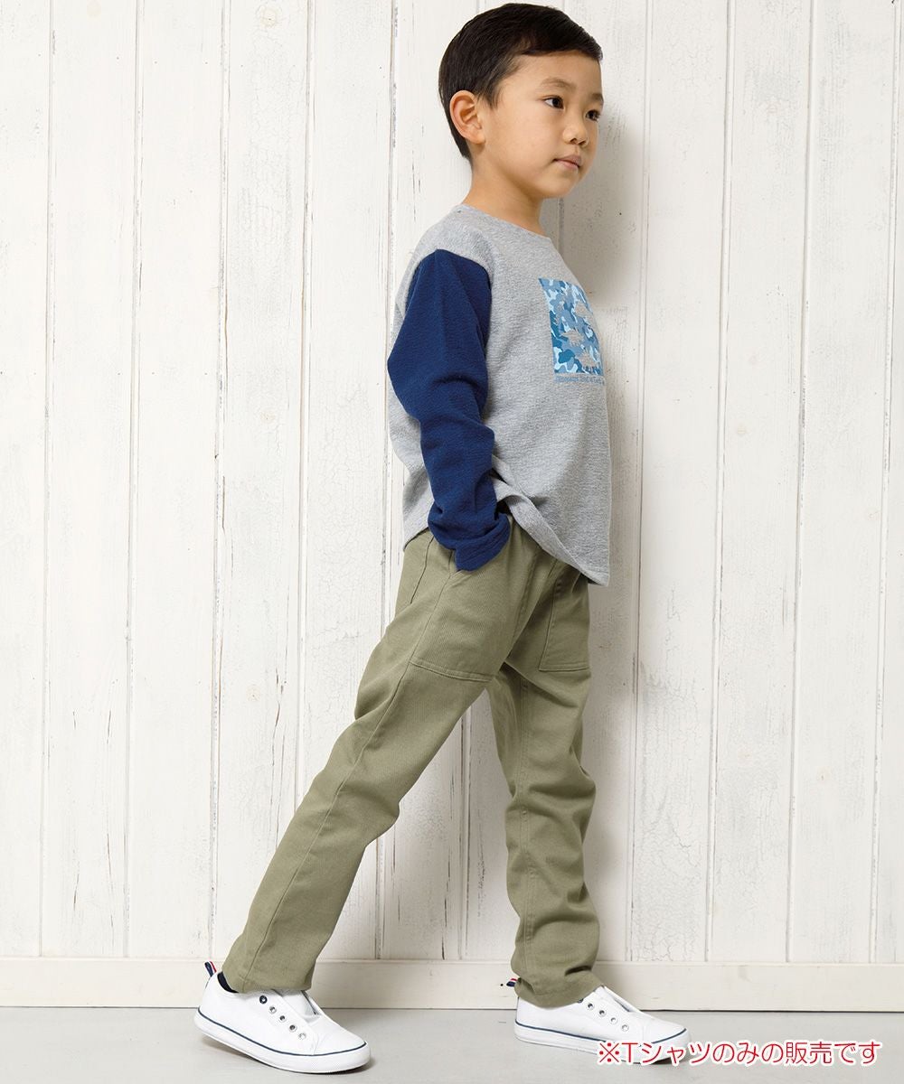 子供服 女の子 男の子 男女兼用ストレッチツイル　ベイカーパンツ カーキ(82) モデル画像1