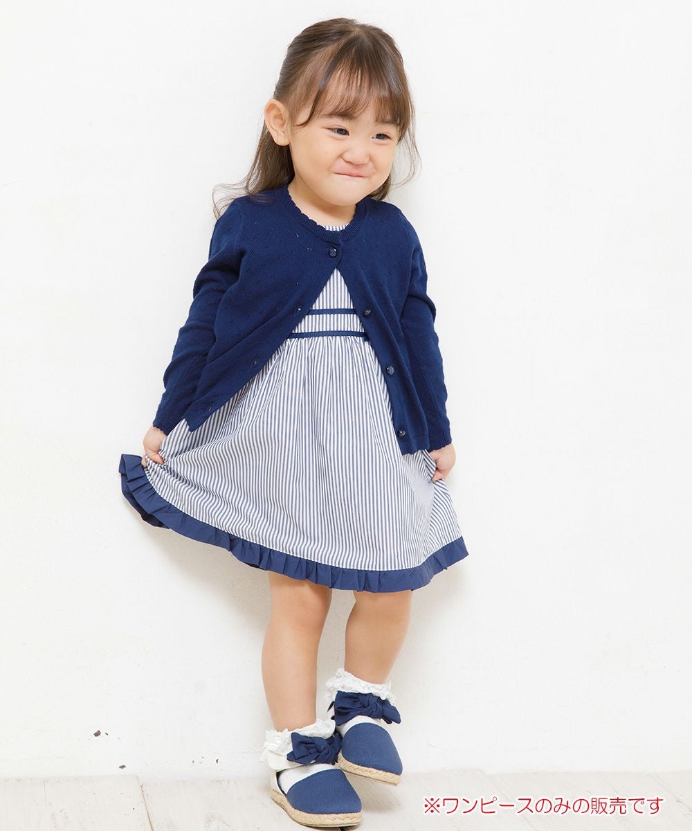 子供服 女の子 ベビーサイズストライプ柄ライン&リボン付きワンピース ネイビー(06) モデル画像4